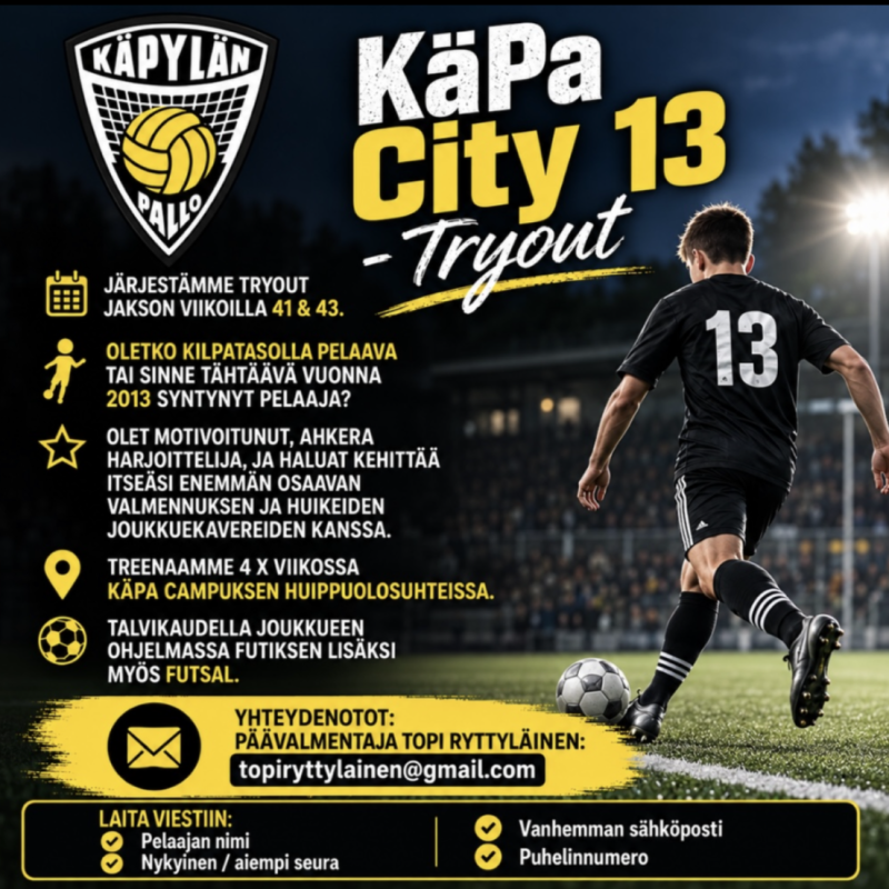 KäPa 2013 City 1 -joukkueen avoimet treenit!