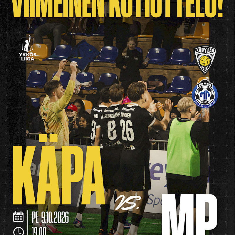 Kauden viimeinen kotiottelu! KäPa-MP 9.10. klo 19.00