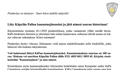Pienkeräys on täyttynyt – Suuri kiitos kaikille tukijoille!